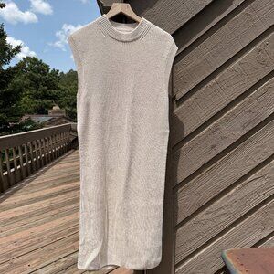 H&M Cream Chunky Knit Tank Sweater Midi Tunic with Split Sides